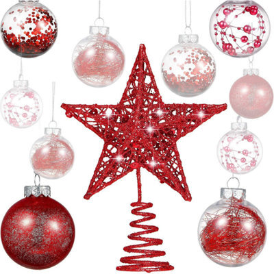 Accessotech Red Christmas Tree Baubles And Star Decoration Set 24 Pieces Shatterproof - image 1