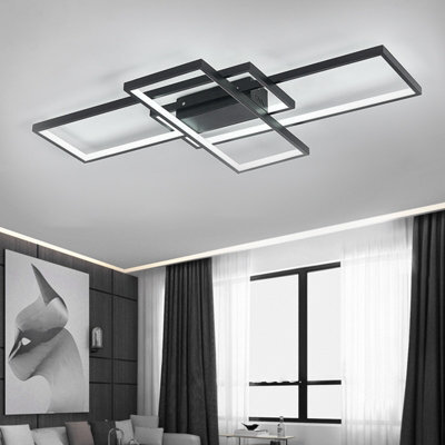 Living And Home Black Frame Neutral Style Rectangular Led Semi Flush Ceiling Light Fixture 110Cm Cool White - image 1