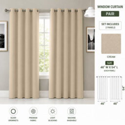 Aspire Homeware Plain Cream Room Darkening Blackout Eyelet Curtain Pair (W)117Cm X (D)137Cm With Tie Back Pair - thumbnail 9