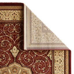 Red Traditional Rug, Bordered Floral Rug, Stain-Resistant Rug, Red Bordered Rug For Bedroom, & Diningroom-150Cm (Circle) - thumbnail 5