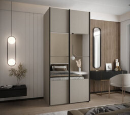 Arte Elegant Trosa Iv Sliding Door Wardrobe H2450mm W1100mm D640mm Mirrored Doors, Six Shelves, Hanging Rail, Cashmere Finish - thumbnail 2