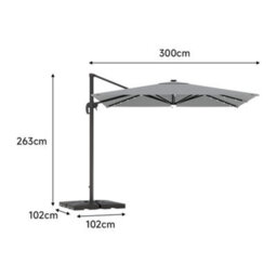 Thehotsale 3M Square Cantilever Parasol With Solar Light And Parasol Base - thumbnail 9