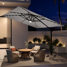 Thehotsale 3M Square Cantilever Parasol With Solar Light And Parasol Base - thumbnail 1