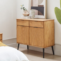 Beliani Light Brown Rustic Pine Sideboard - 2 Drawers 2 Doors, W100 X D45 X H90Cm - thumbnail 2