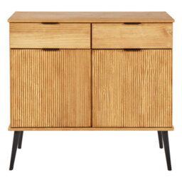 Beliani Light Brown Rustic Pine Sideboard - 2 Drawers 2 Doors, W100 X D45 X H90Cm - thumbnail 1