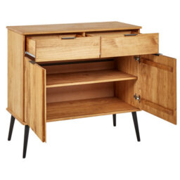 Beliani Light Brown Rustic Pine Sideboard - 2 Drawers 2 Doors, W100 X D45 X H90Cm - thumbnail 7
