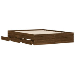 Berkfield Bed Frame With Drawers Without Mattress Brown Oak 150X200 Cm King Size - thumbnail 5