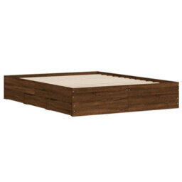 Berkfield Bed Frame With Drawers Without Mattress Brown Oak 150X200 Cm King Size - thumbnail 4