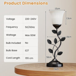 Costway Vintage Bedside Table Light Nightstand Lamp With Tulip Glass Lampshade - thumbnail 3