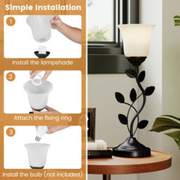 Costway Vintage Bedside Table Light Nightstand Lamp With Tulip Glass Lampshade - thumbnail 8