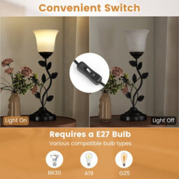 Costway Vintage Bedside Table Light Nightstand Lamp With Tulip Glass Lampshade - thumbnail 6