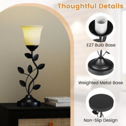 Costway Vintage Bedside Table Light Nightstand Lamp With Tulip Glass Lampshade - thumbnail 9