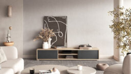 Arte Chic Frida 40 Floating Tv Cabinet 1800mm In Light Oak & Anthracite - Contemporary Media Unit H320mm D360mm - thumbnail 7