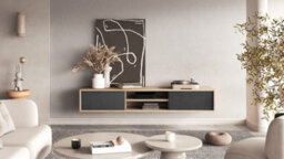 Arte Chic Frida 40 Floating Tv Cabinet 1800mm In Light Oak & Anthracite - Contemporary Media Unit H320mm D360mm - thumbnail 6