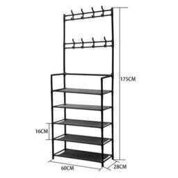 Living And Home Black Galvanized Steel 5 Tier Shoe Rack Top Double Row Coat Hooks For Entryway - thumbnail 8
