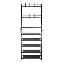 Living And Home Black Galvanized Steel 5 Tier Shoe Rack Top Double Row Coat Hooks For Entryway - thumbnail 4