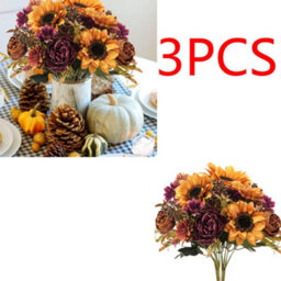 Amorly 3 Bundles Fall Artificial Flowers Bouquet, Fake Sunflowers Flowers For Thanksgiving Harvest Home Table Vase Decor - thumbnail 1