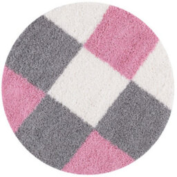 The Rugs Pink Grey And Ivory Soft Checkerboard Design Fluffy Shaggy Rugs And Runners High Pile Living Room Kitchen Hallway 381 - thumbnail 1