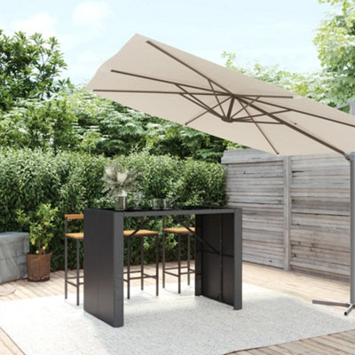 Berkfield Bar Table With Glass Top Black 145X80X110 Cm Poly Rattan - image 1