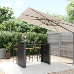 Berkfield Bar Table With Glass Top Black 145X80X110 Cm Poly Rattan - thumbnail 1