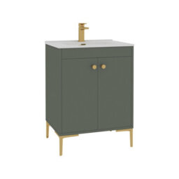 Royal Bathrooms Verona 600mm Matt Green Floor Standing Vanity Unit 2 Door With Ceramic Basin & Brushed Brass Knob - thumbnail 6