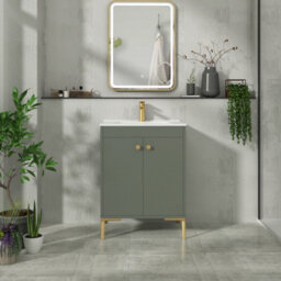Royal Bathrooms Verona 600mm Matt Green Floor Standing Vanity Unit 2 Door With Ceramic Basin & Brushed Brass Knob - thumbnail 4