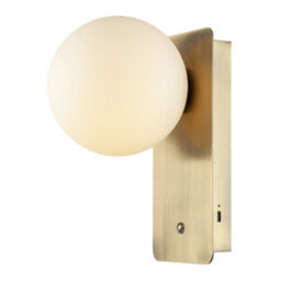 Happy Homewares Antique Brass Rechargeable Wall Light With Opal Globe Glass Shade - thumbnail 2