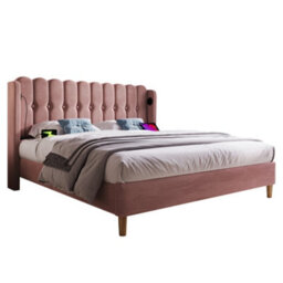 Matteo Pink Velvet Double Bed Frame With Usb & Type-C Charging, 4Ft6 Upholstered Bed For Modern Bedrooms, Sturdy Slatted Base - thumbnail 7