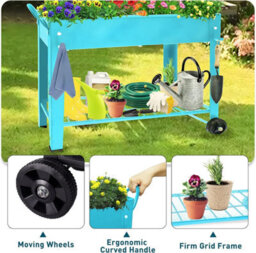Huhote Durable Metal Raised Garden Bed With Legs And Storage Shelf 101X28X80 Cm Blue - thumbnail 5