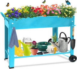 Huhote Durable Metal Raised Garden Bed With Legs And Storage Shelf 101X28X80 Cm Blue - thumbnail 2