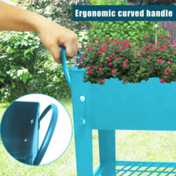 Huhote Durable Metal Raised Garden Bed With Legs And Storage Shelf 101X28X80 Cm Blue - thumbnail 7