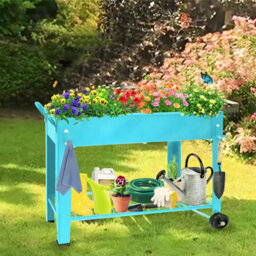 Huhote Durable Metal Raised Garden Bed With Legs And Storage Shelf 101X28X80 Cm Blue - thumbnail 6