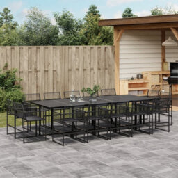 Walplus 15 Piece Garden Outdoor Dining Set Suitable For Backyard, Patio Black Poly Rattan - thumbnail 1