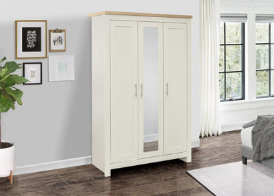 3 Door Mirror Wardrobe Cream Oak Birlea Highgate Farmhouse Shabby Chic - image 1