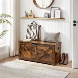 Songmics Vasagle Storage Chest, Storage Bench, Toy Chest Box Organiser With Safety Hinges, Shoe Bench, Barn Style, 100 X 40 X 46 Cm