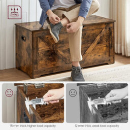 Songmics Vasagle Storage Chest, Storage Bench, Toy Chest Box Organiser With Safety Hinges, Shoe Bench, Barn Style, 100 X 40 X 46 Cm - thumbnail 6