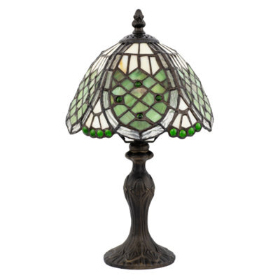 Happy Homewares Classic Hand Crafted Round Beaded Tiffany Table Lamp In Toned Green - image 1