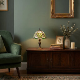 Happy Homewares Classic Hand Crafted Round Beaded Tiffany Table Lamp In Toned Green - thumbnail 6