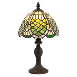 Happy Homewares Classic Hand Crafted Round Beaded Tiffany Table Lamp In Toned Green - thumbnail 2