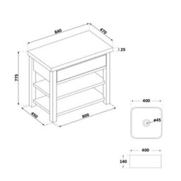 Homestylestore Antique White And Oak 840mm Bathroom Vanity Unit With Square Countertop Basin And Aged Bronze T Bar Handles - thumbnail 2
