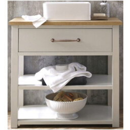 Homestylestore Antique White And Oak 840mm Bathroom Vanity Unit With Square Countertop Basin And Aged Bronze T Bar Handles - thumbnail 1