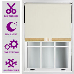 Cream Blackout Roller Blind With Gold Diamante & Cream Bow Free Cut Down Service By Furnished - (W)210Cm X (L)165Cm