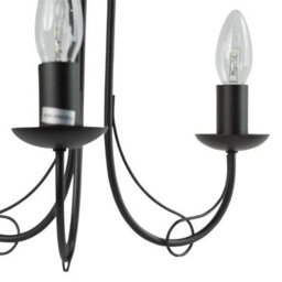 Modern Classic Matt Black 3 Arm Ceiling Light Fitting Chandelier Bedroom Lounge - thumbnail 3