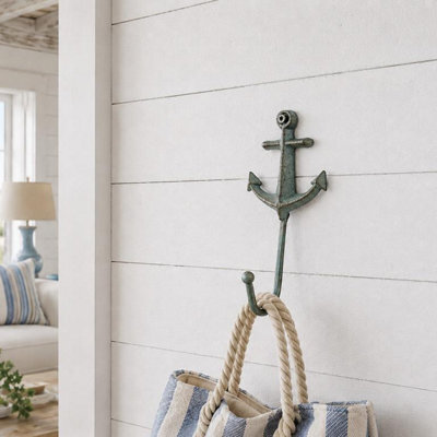 Gifts Direct 2 U Teal Nautical Anchor Metal Coat Hook, Wall-Mounted, 13Cm Height. - image 1