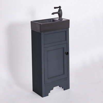 Homestylestore Black Grey 400mm Bathroom Vanity Unit With Black Basin And Black Round Handles - image 1