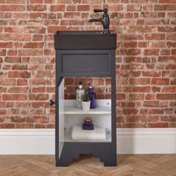 Homestylestore Black Grey 400mm Bathroom Vanity Unit With Black Basin And Black Round Handles - thumbnail 3
