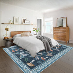 London Boutique 200X290Cm Mushroom Butterfly Area Rug, Washable Non-Slip Low Pile Carpet For Nursery, Bedroom, Living Room, Blue - thumbnail 4