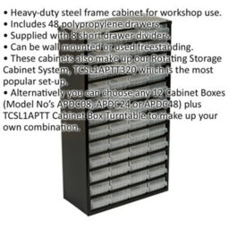305 X 155 X 555mm 48 Drawer Parts Cabinet - Black - Wall Mounted / Standing Box - thumbnail 2
