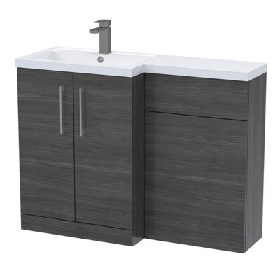 Balterley Left-Hand Bathroom Vanity And Wc Unit Combination With Basin - 1100mm - Woodgrain Anthracite With Brushed Pewter Handles - image 1