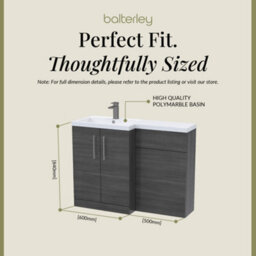 Balterley Left-Hand Bathroom Vanity And Wc Unit Combination With Basin - 1100mm - Woodgrain Anthracite With Brushed Pewter Handles - thumbnail 5